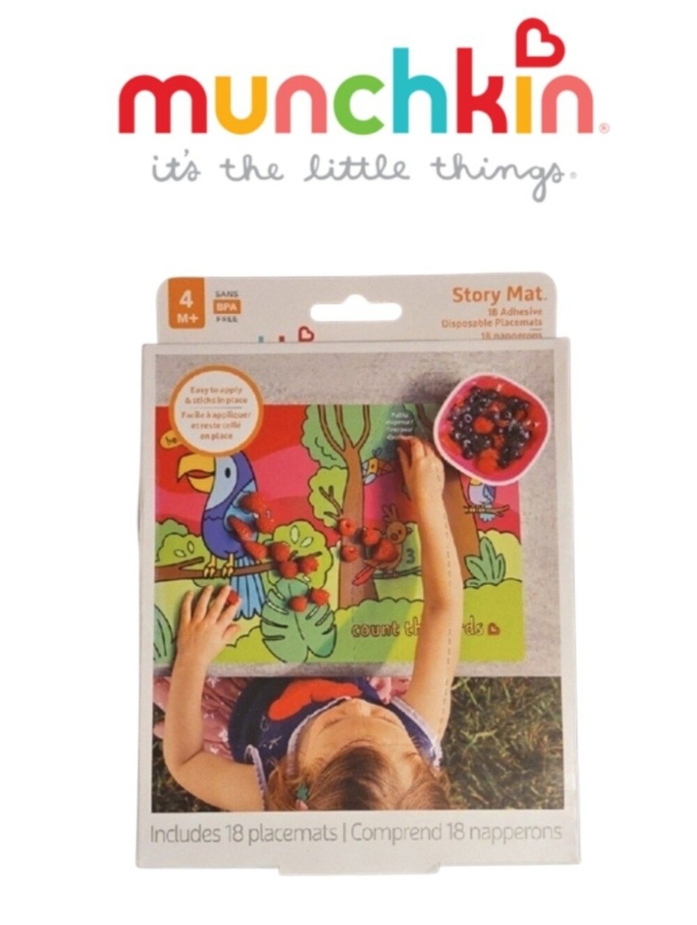NEW Munchkin BPA Free Kids Disposable Story Mat Placemats 18 Pack, 2 Designs